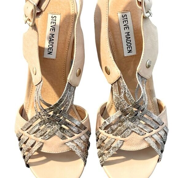 Steve Madden sz 8.5 Rose Gold and Silver Leather Metallic Wedge Heels - Picture 1 of 10